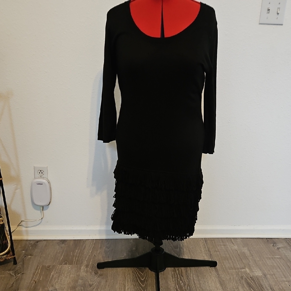 Calvin Klein Black Dress with Fringe Detail
